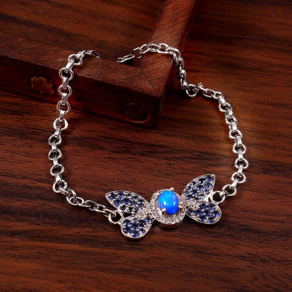 Blue Welo Fire Opal Bracelet Blue Butterfly Bracelet Natural Ethiopian  Blue Opal Adjustable Bracelet Dainty Bracelet Gift For Her