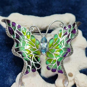 Beautiful Solid Silver Butterfly Blue Topaz With Glass Inlay Big Brooch| Most Vibrant Colors | Sliver 925 |Symbol Of Angels| Healing Crystal