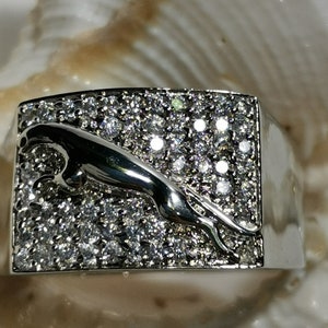 Silver Jaguar Encrusted Ring  With Zircons | Father's Day Gift | Unique & Special Ring For Father | Gift For Dad | Men Ring