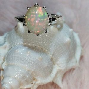 Welo Fire Ethiopian Opal Ring | Sterling Silver Ring | Multi Fire Opal Ring |  Women’s opal solitaire ring | Birthstone Jewelry