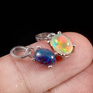 White fire opal minimalist Pendant,October birthstone pendant,silver pendant, white & Black opal cabochon, sterling silver jewelry