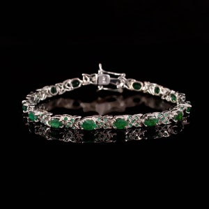 Bracelet d&#39;émeraudes naturelles | Argent sterling 925 | Bracelet Femme | Bracelet délicat | Bracelet tennis émeraude | Cadeau pour elle Cadeau pour la fête des mères