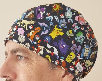 Pokemon Catch Them All Surgical Scrub Cap and Chemo Hat (Medium size characters)