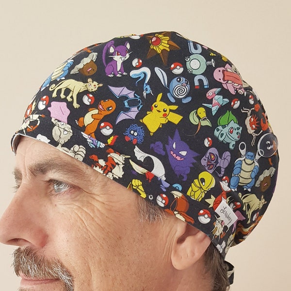Pokemon Catch Them All Surgical Scrub Cap and Chemo Hat (Medium size characters)