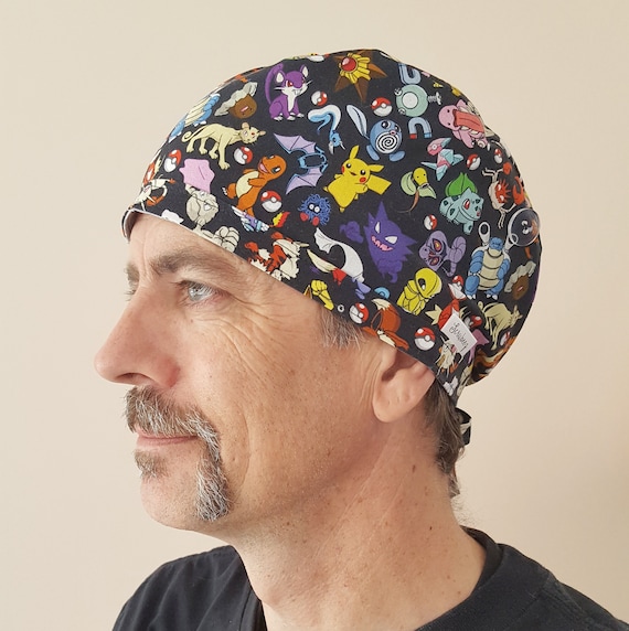 Pokemon Catch Them All Surgical Scrub Cap and Chemo Hat (Medium size characters)