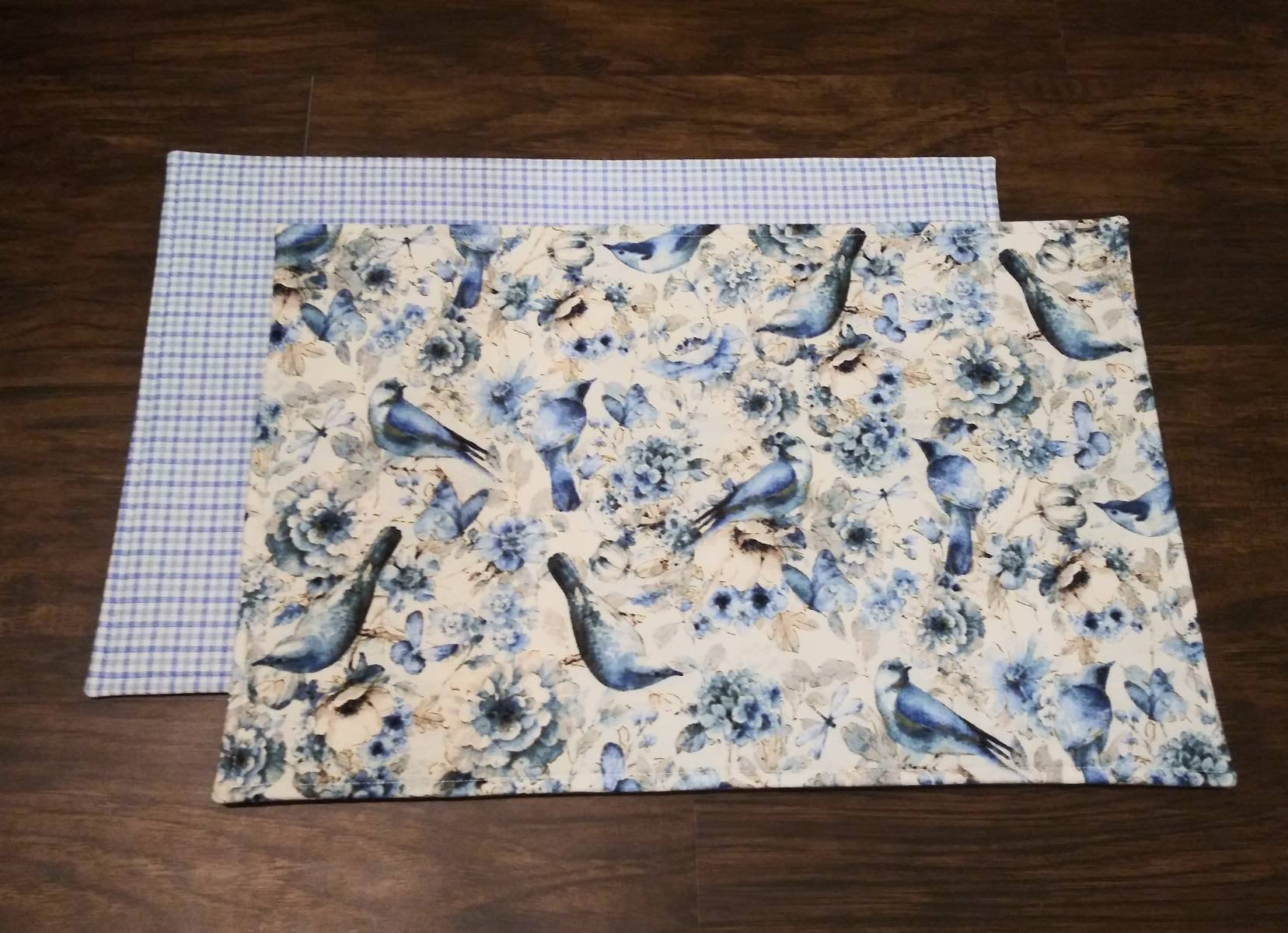 Spring or Summer Placemats. Reversible Blue Bird with Flowers Etsy