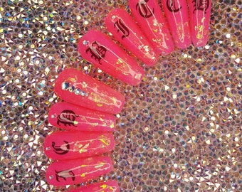 RICH BITCH glitter Press on nails set - Glue On nails - Luxury Press On Nails sexy coffin nails with crystals and mylar