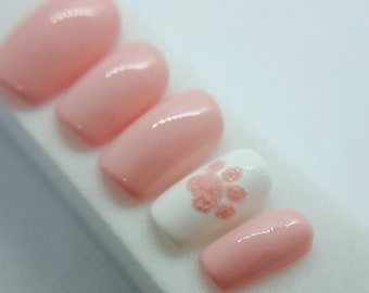 Hand painted Pink paw Press on nails set  - cat mom Glue On nails - Luxury Press On Nails customised customized