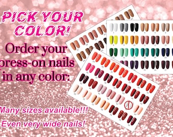 New colors! Hand painted matt or glossy Press on nails set - any color Glue On nails - Luxury Press On Nails  / extra wide fit available