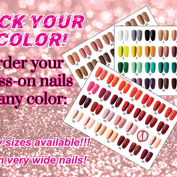 New colors! Hand painted matt or glossy Press on nails set - any color Glue On nails - Luxury Press On Nails  / extra wide fit available