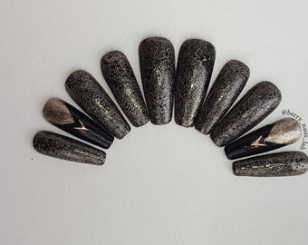 Black Dragon skin textural effect Press on nails set  - Glue On nails - Luxury Press On Nails with accent nail