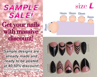 Uñas postizas Kinky Pinky pintadas a mano – Uñas adhesivas de aguja medianas