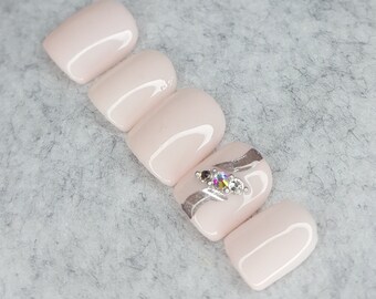 Hand Drawn  Press on nails set engagement ring - Glue On nails - Luxury Press On Nails customised customized