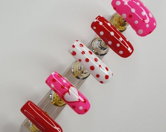 Hand painted matt or glossy Press on nails set - polka dots Glue On nails - Luxury Press On Nails  / extra wide fit available