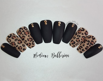 Matt Cat Press on nails set - Glue On nails - Luxury Press On Nails Patrón leopardo