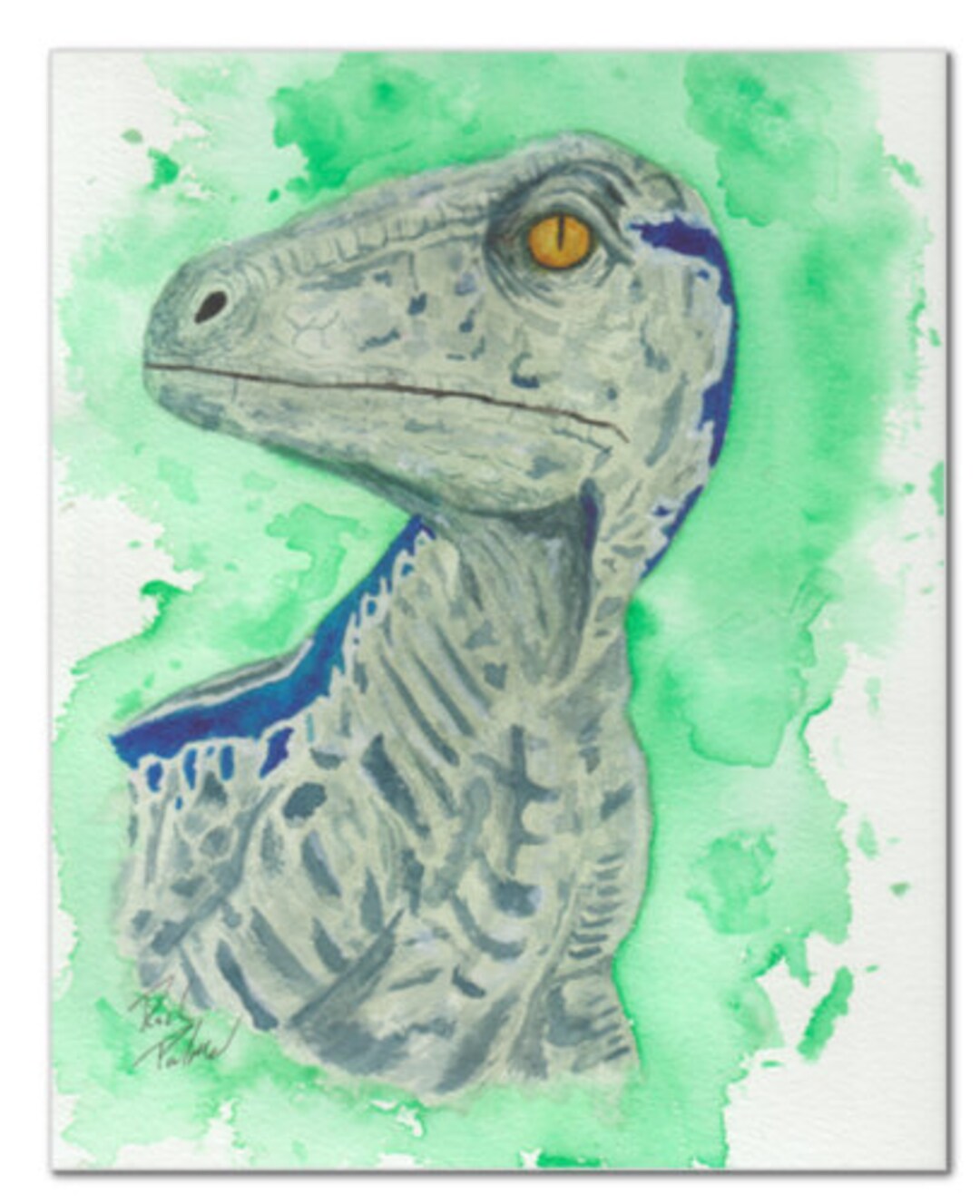 Print Raptor Blue Blue Colored Raptor Watercolor 8x10 Fine Art Poster Print, Decoration ...
