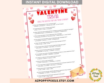 Valentine Trivia Game, Valentine's Day Adult Games, Valentine's Trivia Game, Date Night Idea, Fun Valentine's Day Games, Galentine's Day