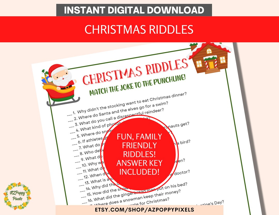 Christmas Riddles Printable Printable Christmas Party Games Etsy