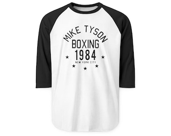 Maglietta raglan a tre quarti da uomo con logo Mike Tyson Boxing 1984