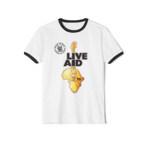 Live Aid 1985 Band Aid Festival Music for The World Men&#39;s Ringer T-Shirt Size S to 3XL