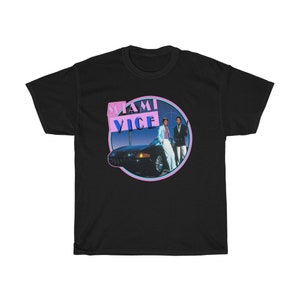 Miami Vice Retro Action TV Show Don Johnson Black T-Shirt Size S to 5XL
