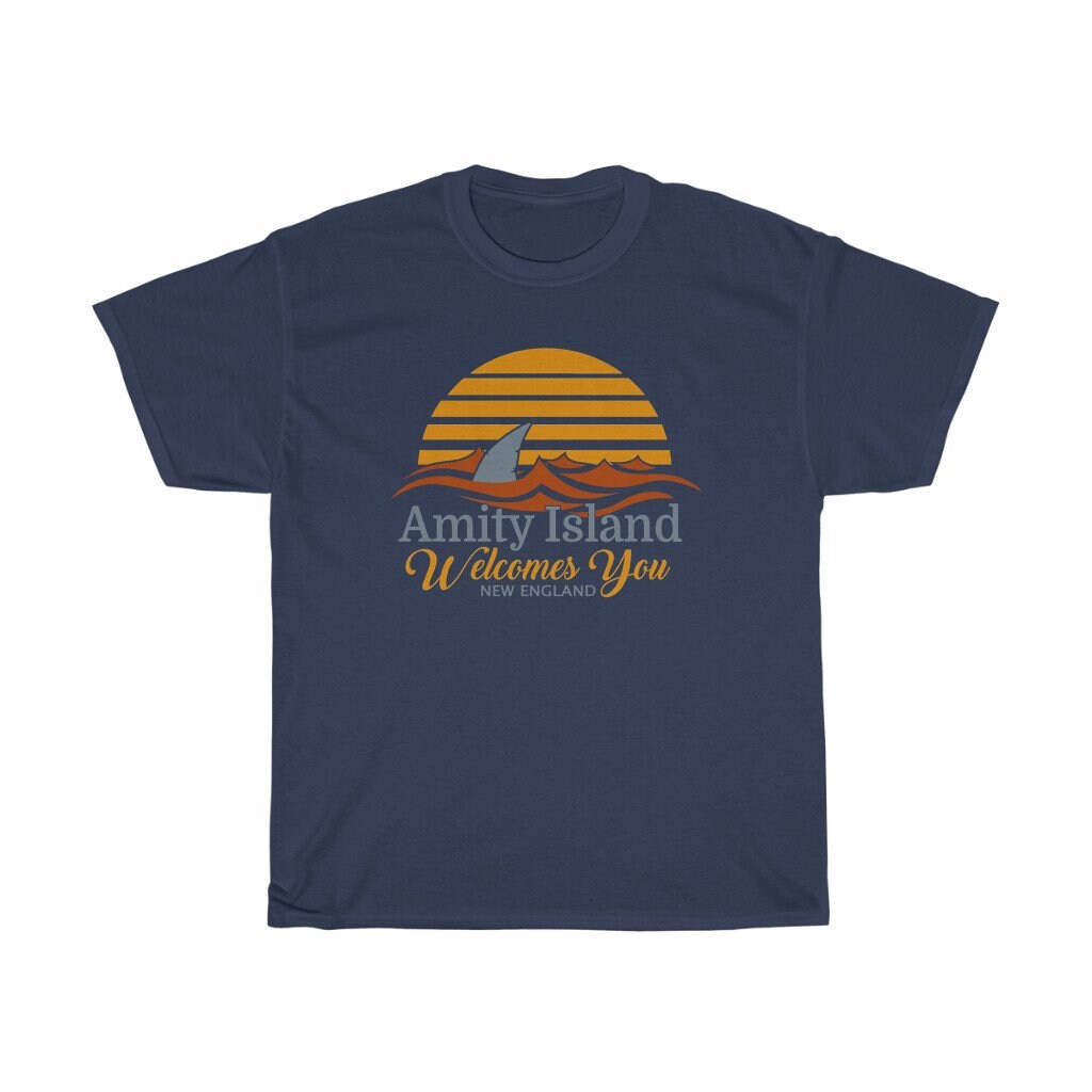 Amity Island Beach Quint's Shark Fishing Navy Black T-shirt Size S to 5XL 