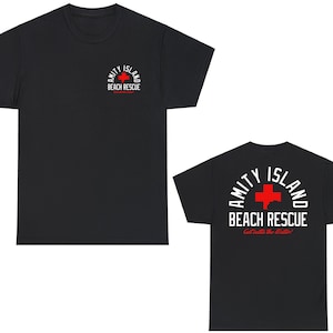 Amity Island Beach Rescue Quint&#39;s Shark Fishing Black Navy Grey White Logo T-Shirt Size S to 5XL