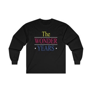 Maglietta a maniche lunghe nera con logo della serie TV classica The Wonder Years, taglia S a 2XL