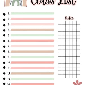 Class List & Notes Printable