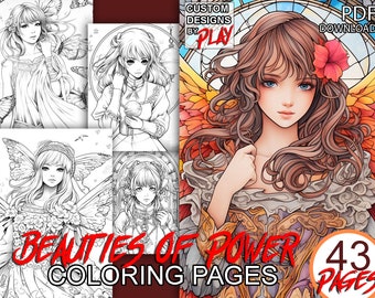 Beauties of Power grayscale coloring pages for adults, Beauty coloring page, Beautiful girl coloring page, printable PDF coloring pages