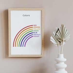 Póster de arcoíris, carteles educativos, imprimibles para la escuela en casa, estudio del color, DESCARGA DIGITAL, decoración del aula Montessori para jardín de infantes neutral