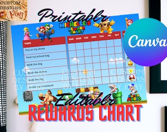 Mario Printable Training Chart, Chore Chart, Reward Chart, Responsibility Chart, Printable Chore Chart, Instant Download,JPG PDF