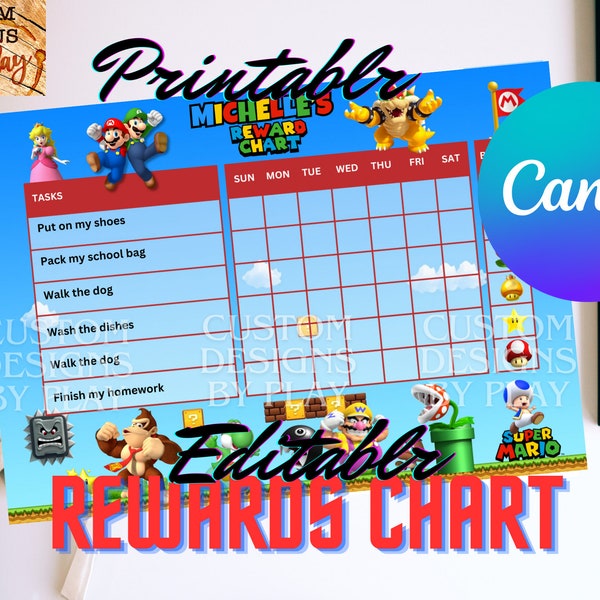 Mario Printable Training Chart, Chore Chart, Reward Chart, Responsibility Chart, Printable Chore Chart, Instant Download,JPG PDF