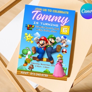 Super Mario Geburtstagseinladung | Bearbeitbarer digitaler Download | Mario Party Einladen für Kinder | Sofortdownload | Gaming-Geburtstags-Einladung