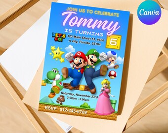 Super Mario Birthday Invitation | Editable Digital Download | Mario Party Invite for Kids | Instant Download | Gaming Birthday Invitation