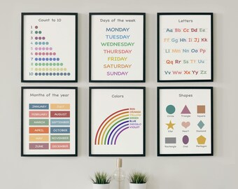 Set Of Educational Posters,Home school Printables,Alphabet Poster, DIGITAL DOWNLOAD,Montessori Classroom Decor,Education Learning Posters