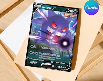 Pokemon Card Birthday Party Invite | Pokemon Birthday Invitation | Editable Digital Template | Gengar Card Invite