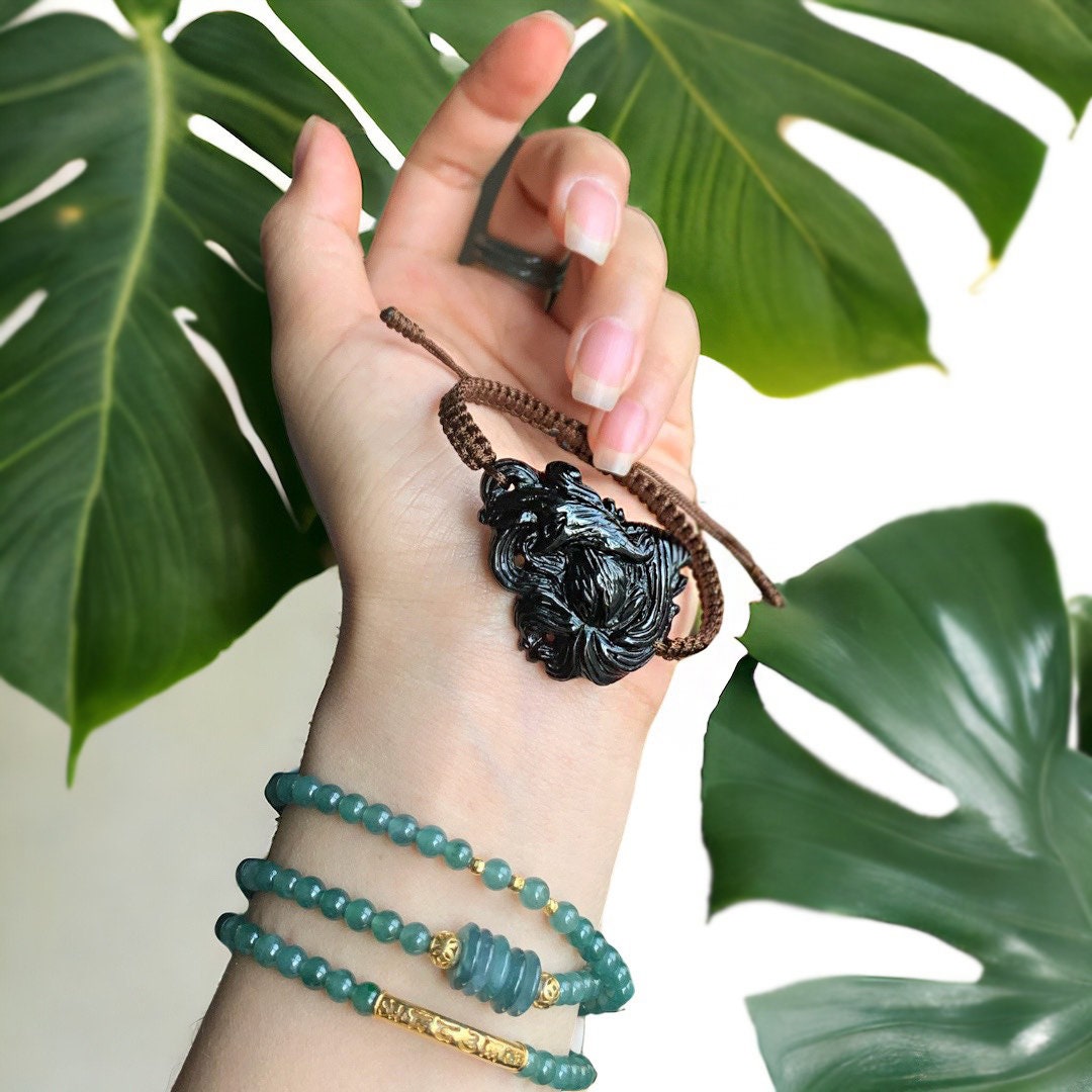 Nine-tailed Fox Bracelet, Natural Obsidian Fox Bracelet, Fox