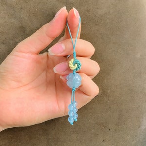 Aquamarine Phone Accessory, 4-leaf Clover Keychain, Lucky Phone Hanging Accessories, Lucky Keychain, Gift Keychain, Feng Shui Keychain