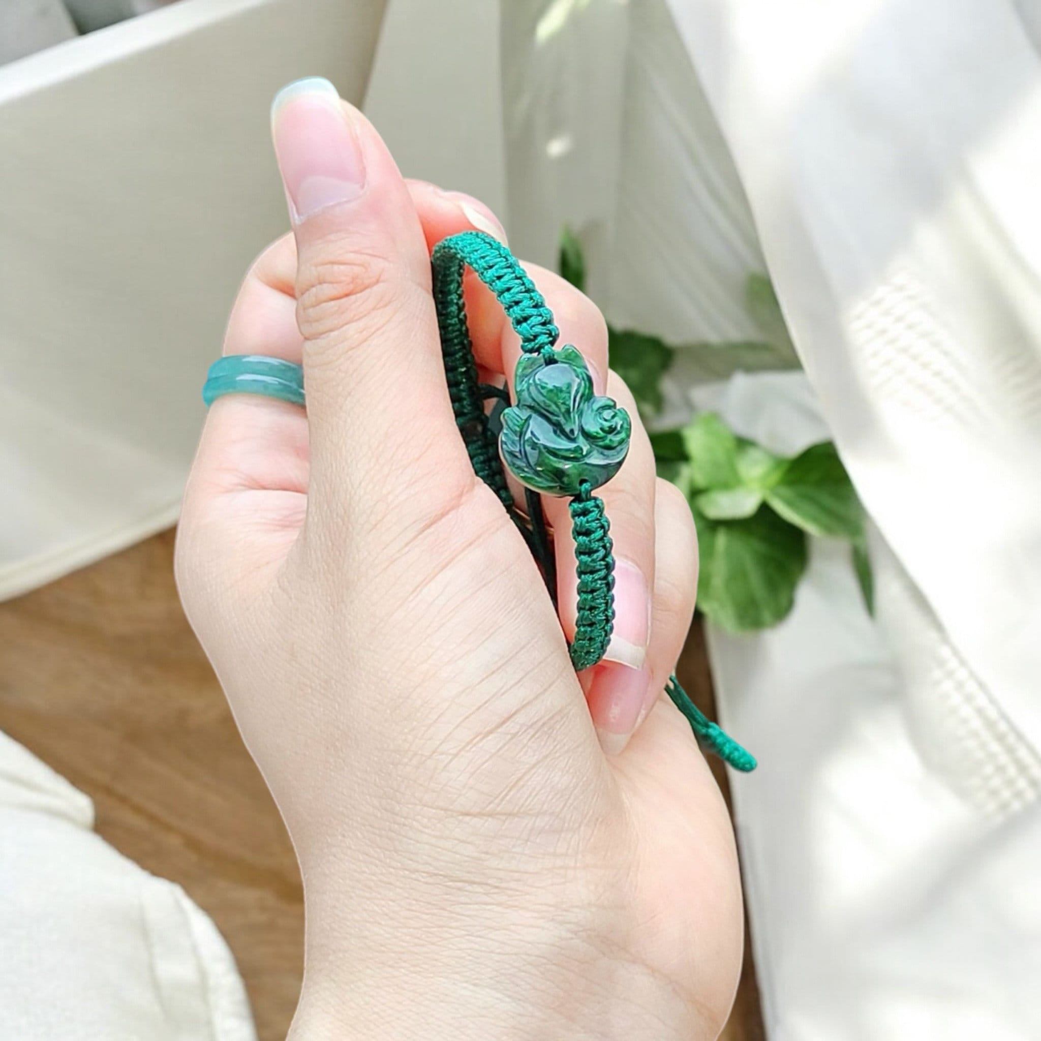 Nine-tailed Fox Natural Jade Bracelet, Jade Fox Bracelet, Carved