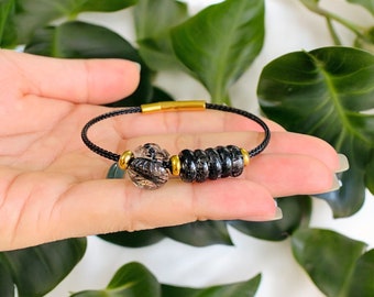 Bracelet Quartz Rutile Noir Naturel 8/10/12Mm Bracelet Perlé Feng Shui