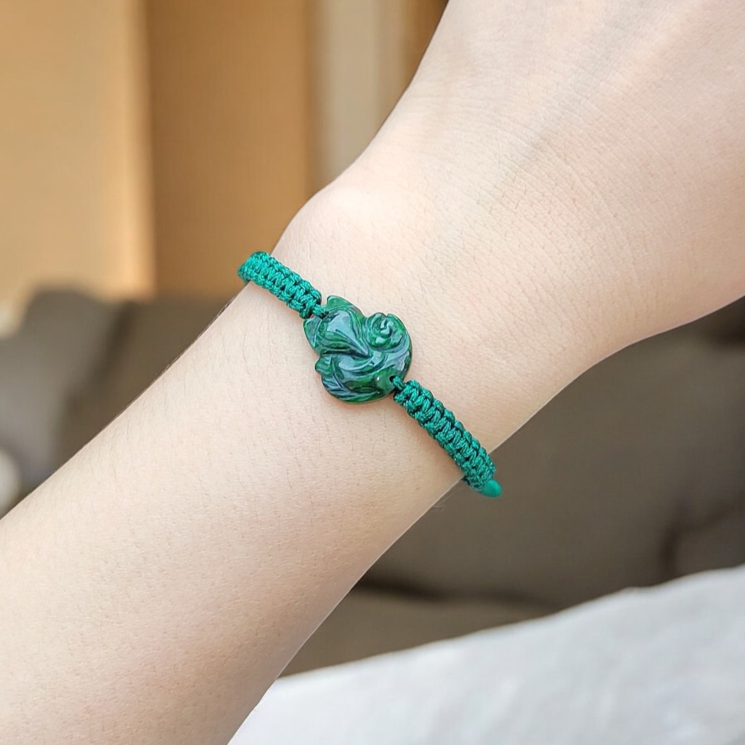 Nine-tailed Fox Natural Jade Bracelet, Jade Fox Bracelet, Carved