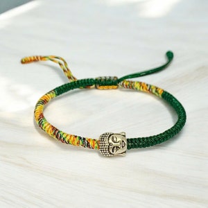 Green Tibetan Buddhist Bracelet, Tibetan Knot Bracelet, Braided Men Bracelet, Tibetan Lucky Bracelet, Meditation Bracelet, Yoga Bracelet