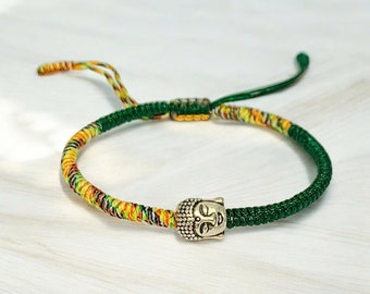 Green Tibetan Buddhist Bracelet, Tibetan Knot Bracelet, Braided Men Bracelet, Tibetan Lucky Bracelet, Meditation Bracelet, Yoga Bracelet