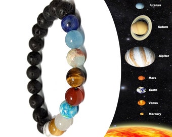 Universe the Eight Planets Bracelet, Solar System Natural Stone Bead Bracelet, Yoga Chakra Bracelet, Guardian Star Earth Space Bracelet