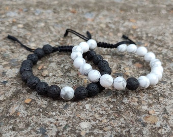 Black & White Matching Pair - Adjustable Distance Bracelets Set - Long Distance - For Friendships/relationships/couples - His/Hers