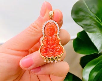観音菩薩翡翠ペンダント、仏赤翡翠ペンダント、仏ギフト、観音菩薩