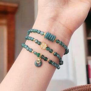 Bracciale di giada turchese, braccialetto di buona fortuna, braccialetto di giada naturale, braccialetto di giada da donna, regalo di giada, regalo per il compleanno, regalo per Natale