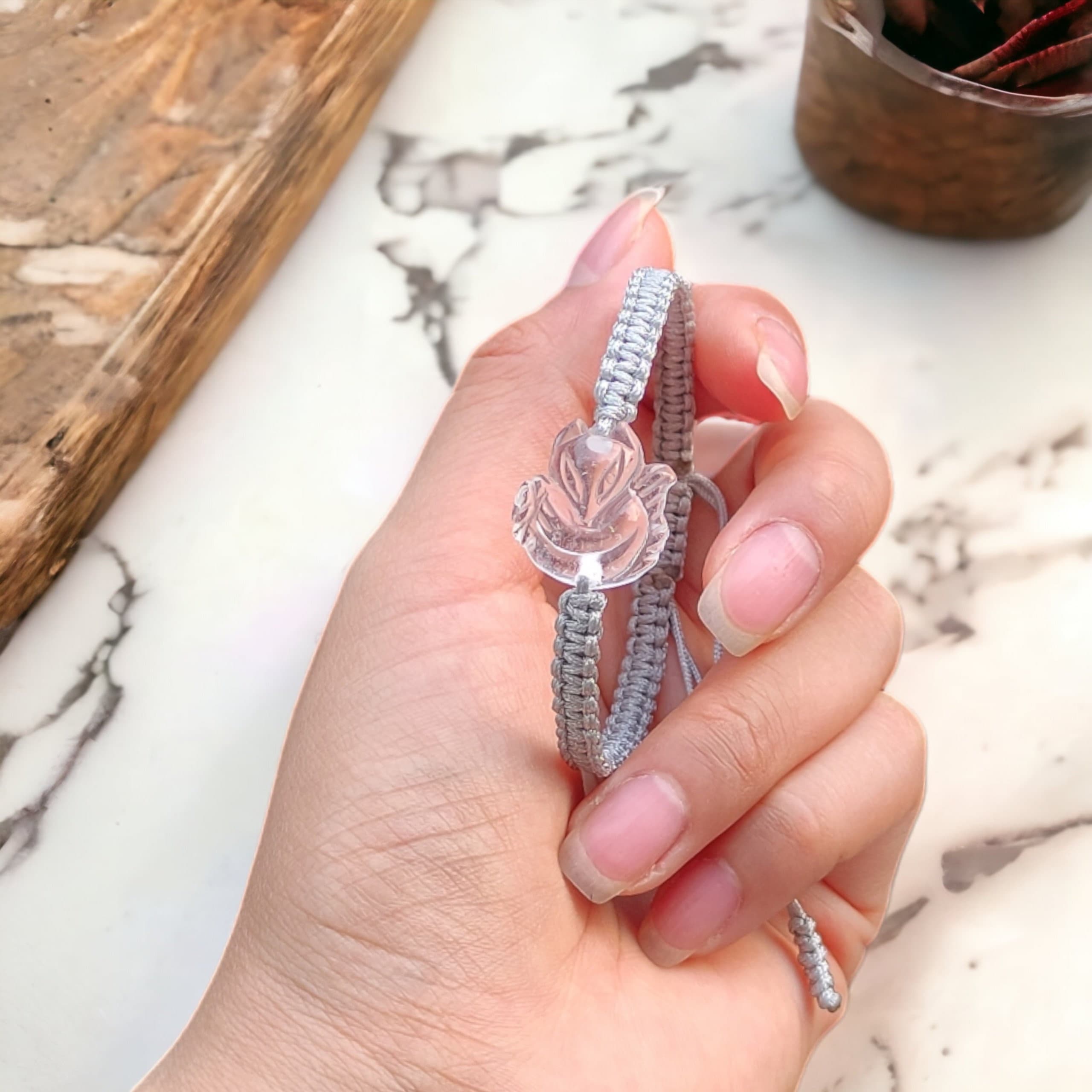 九尾の狐の水晶ブレスレット、水晶の狐のブレスレット、水晶、ビルマの