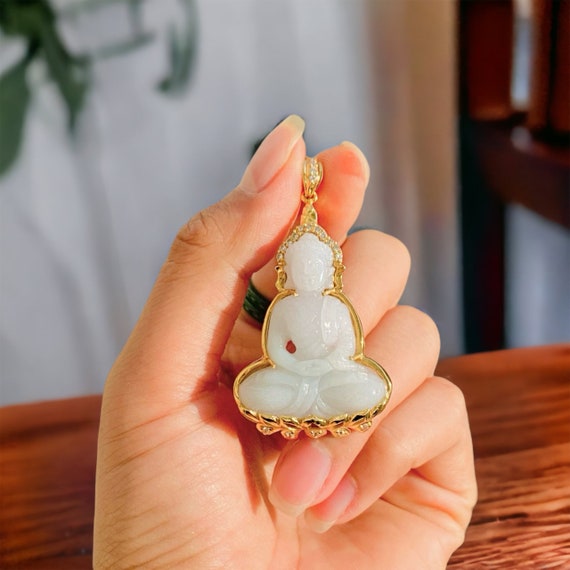 Natural Jade Shakyamuni Buddha Pendant, Jade Buddha Pendant, Thai Buddha Pendant, Spiritual Necklace, Sterling Jade Buddha Jewelry